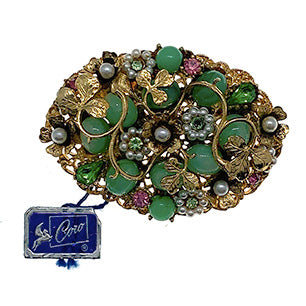 Coro green filigree garden brooch