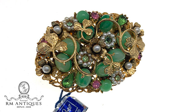 Coro green filigree garden brooch