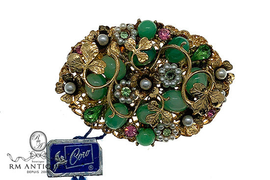 Coro green filigree garden brooch