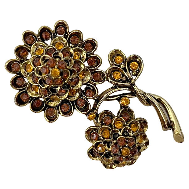 VJ-7301 Hollycraft Amber Rhinestone Brooch