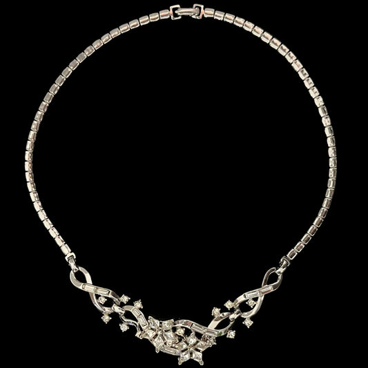 VJ-7384 Trifari Pat pend alfred 1952 Rhinestone choker necklace silver Trifari