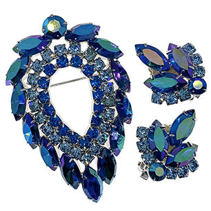 VJ-7612 Sarah Coventer blue lagoon 1964 Blue brooch earrings by D&amp;E Sarah Coventry