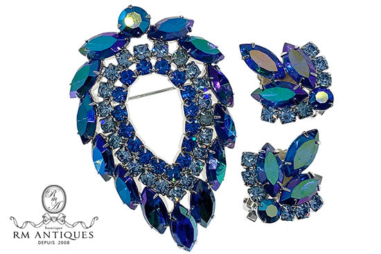 VJ-7612 Sarah Coventer blue lagoon 1964 Blue brooch earrings by D&amp;E Sarah Coventry