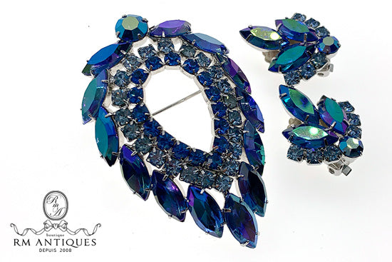 VJ-7612 Sarah Coventer blue lagoon 1964 Blue brooch earrings by D&amp;E Sarah Coventry