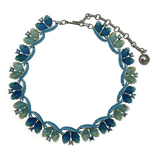 VJ-7819 Lisner Frost Lucite Leaf Blue Choker Necklace