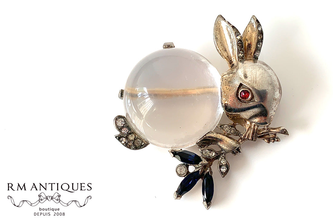 Trifari A philippe jelly belly rabbit brooch sterling trifari 1943