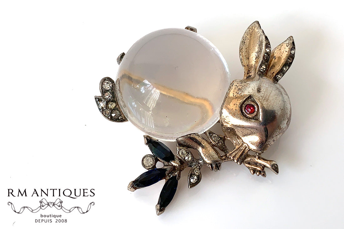 Trifari A philippe jelly belly rabbit brooch sterling trifari 1943