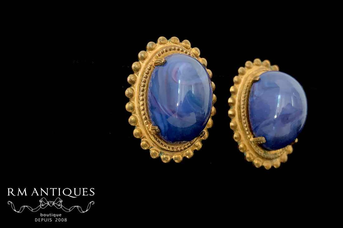 VJ-7992 Miriam Haskell Miriam Haskell lapis cabochon earrings