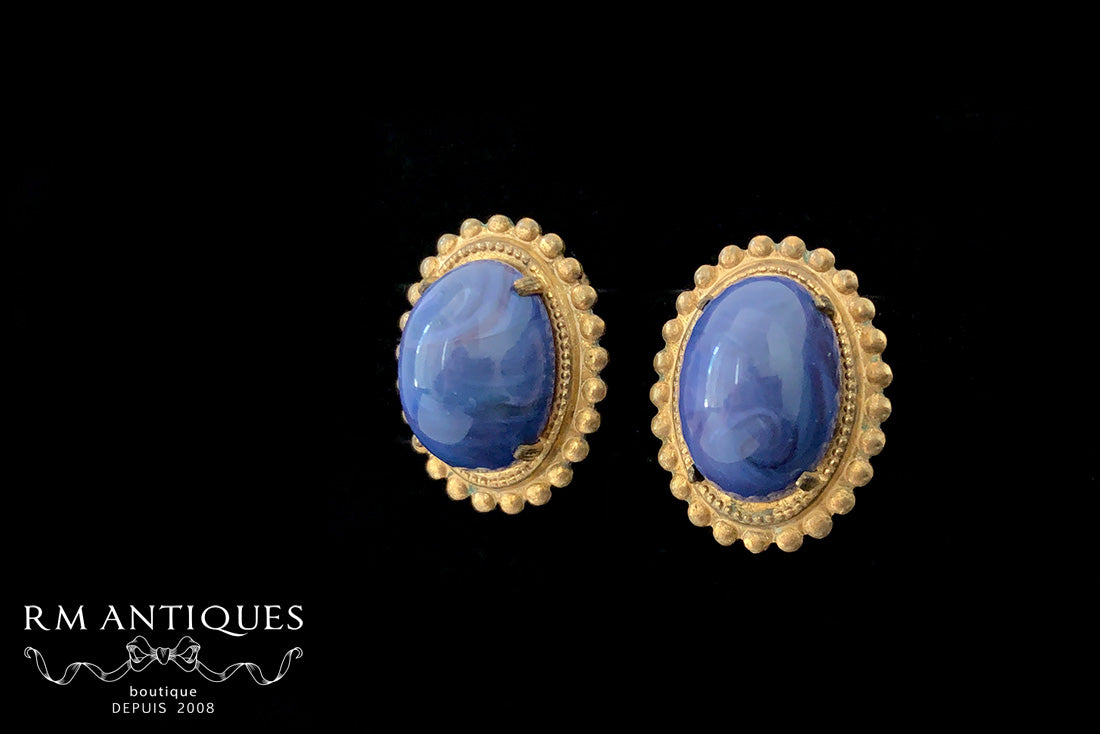 VJ-7992 Miriam Haskell Miriam Haskell lapis cabochon earrings