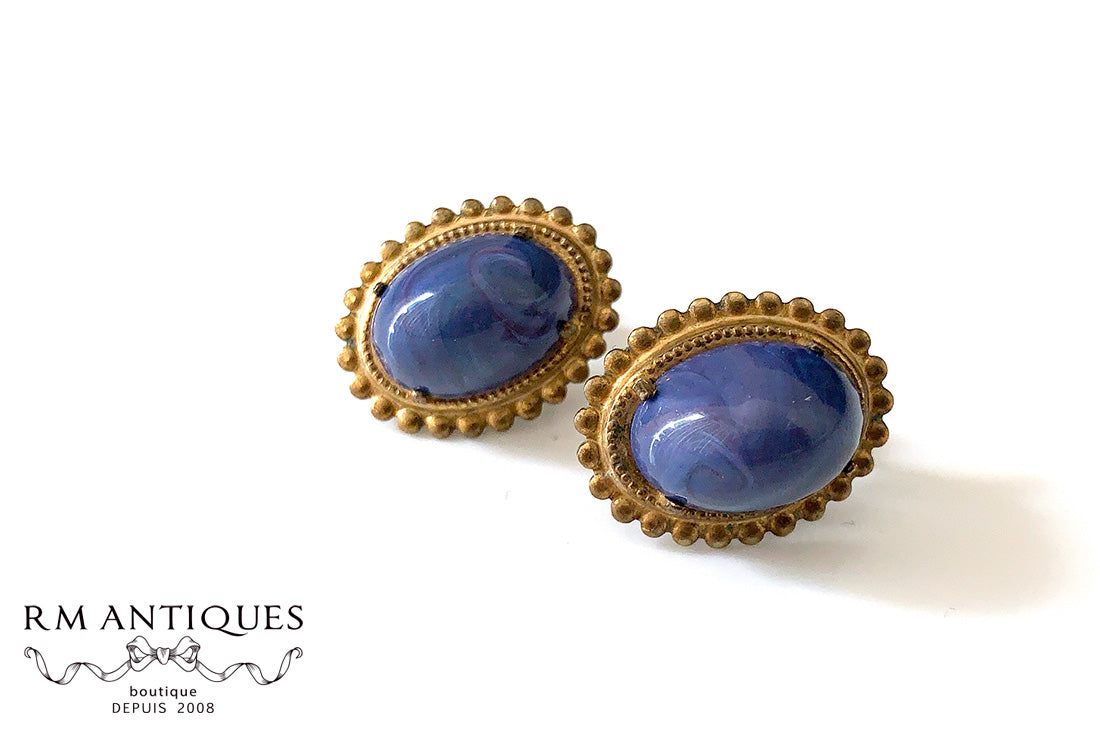 VJ-7992 Miriam Haskell Miriam Haskell lapis cabochon earrings