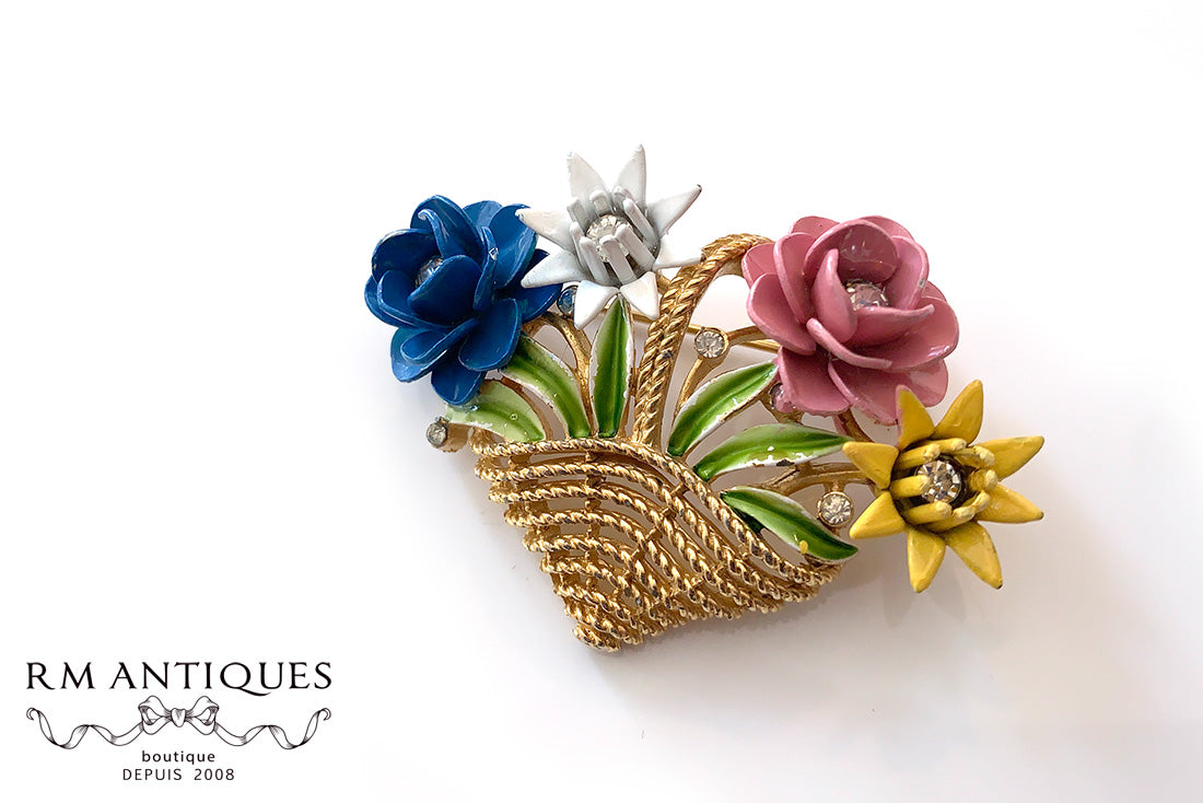 VJ-7996 Trifari Enamel flower basket brooch Trifari