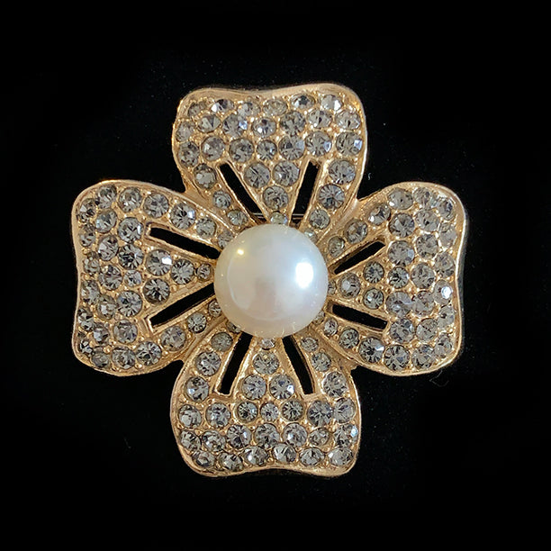 DeNicola Black diamond color pavé flower brooch