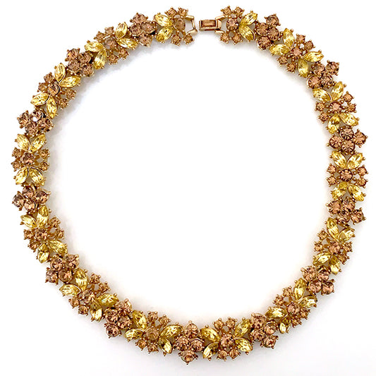 VJ-8494 Crown Trifari Jonquil and Topaz Rhinestone Necklace Trifari