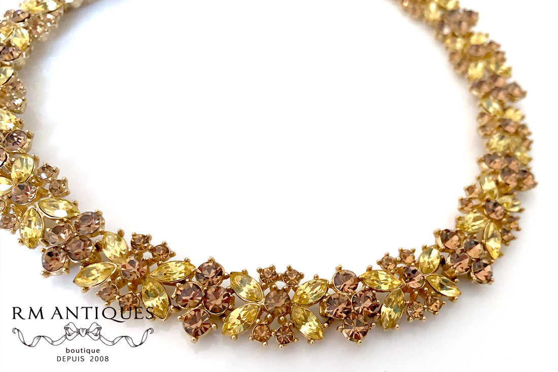 VJ-8494 Crown Trifari Jonquil and Topaz Rhinestone Necklace Trifari