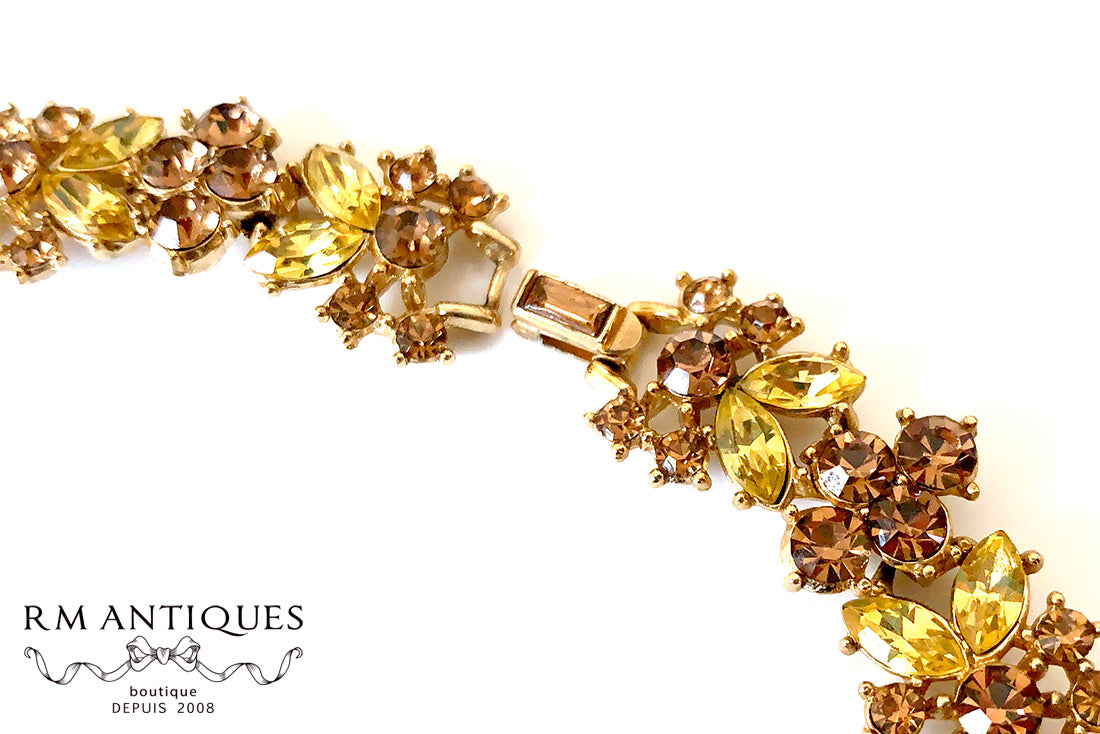 VJ-8494 Crown Trifari Jonquil and Topaz Rhinestone Necklace Trifari