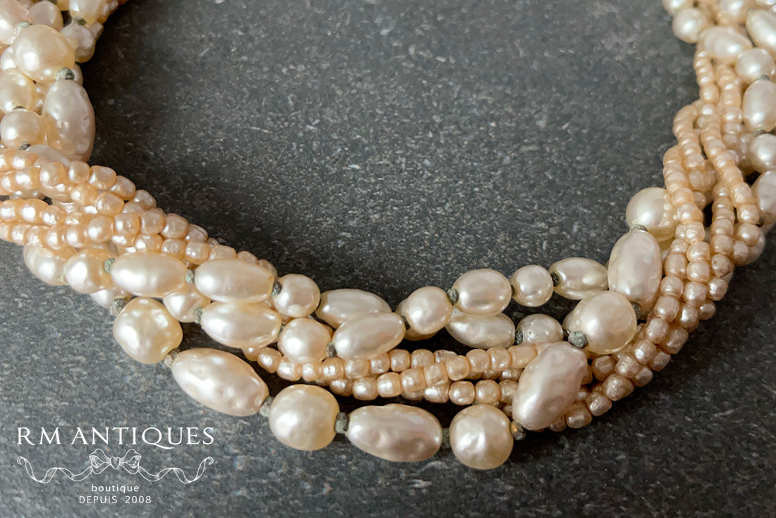 VJ-8565 Miriam Haskell 7-strand pearl twist necklace Miriam Haskell