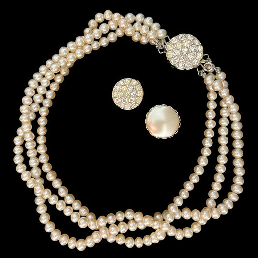 VJ-8740 Sarah Coventry Reversible Earrings and Necklace Demi Parure Pearl Wardrobe 1959