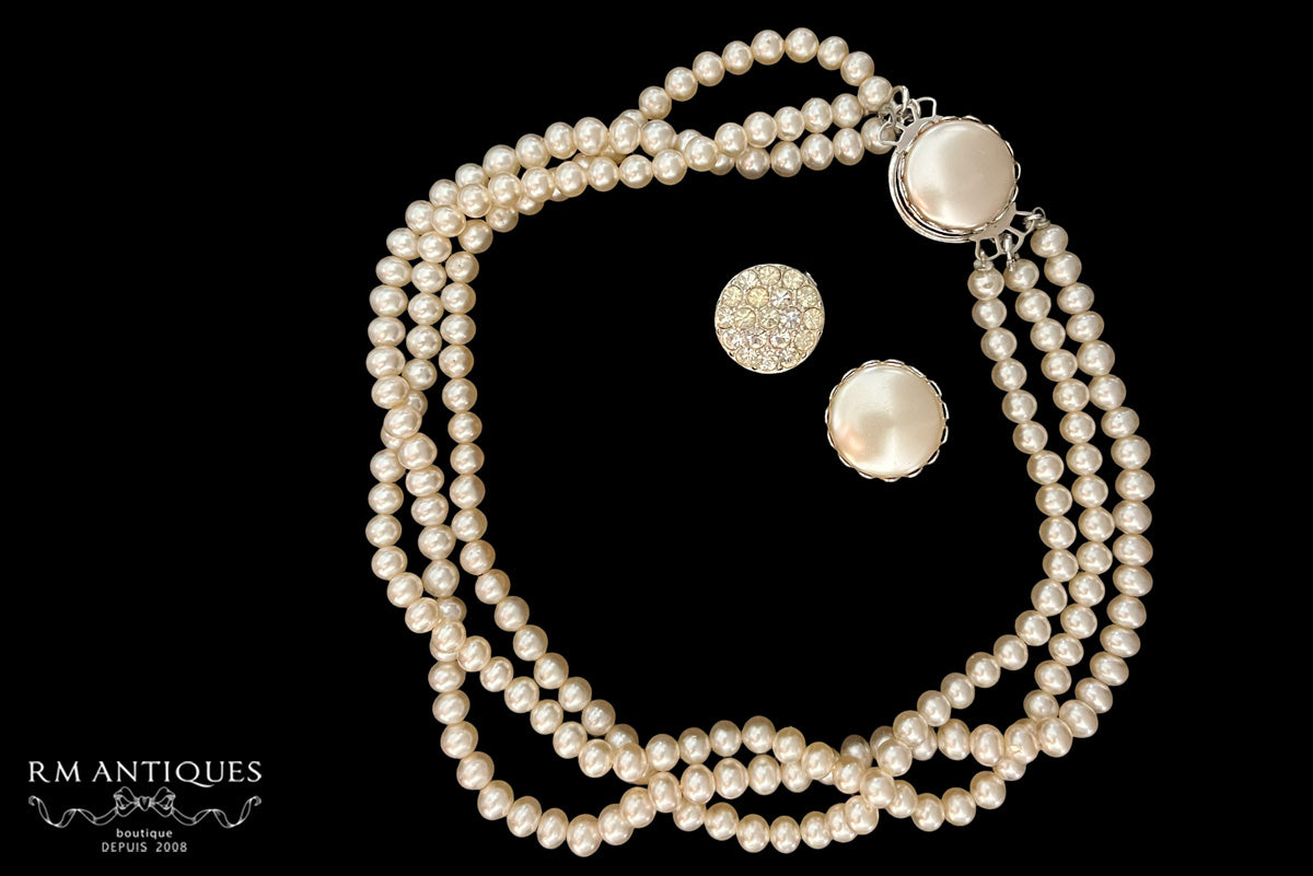 VJ-8740 Sarah Coventry Reversible Earrings and Necklace Demi Parure Pearl Wardrobe 1959