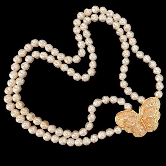 VJ-8741 KJL for Avon Baroque pearl necklace Papillon orange