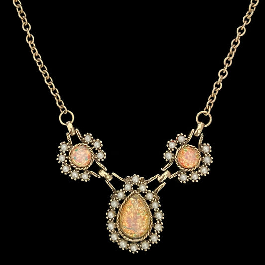 VJ-8742 Sarah Coventry "Empress" 1972 Fire opal style necklace