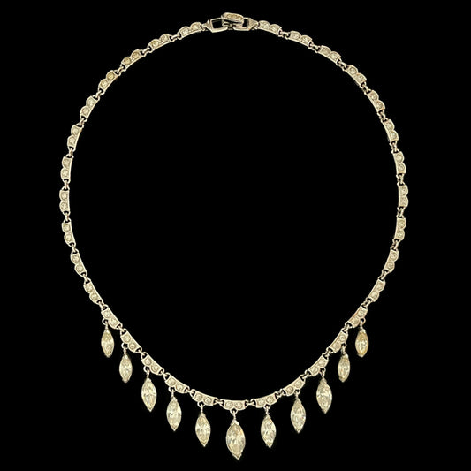 VJ-8757 Crown Trifari Crystal Marquise Drop Rhinestone Necklace Trifari