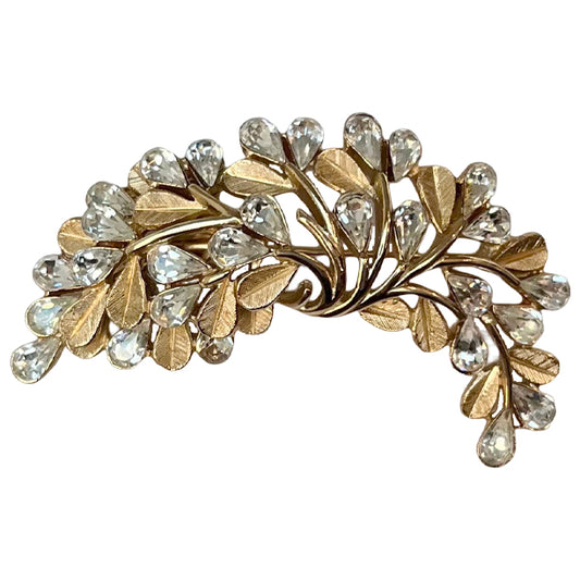 VJ-8796 Trifari Leaf and rhinestone brooch Trifari