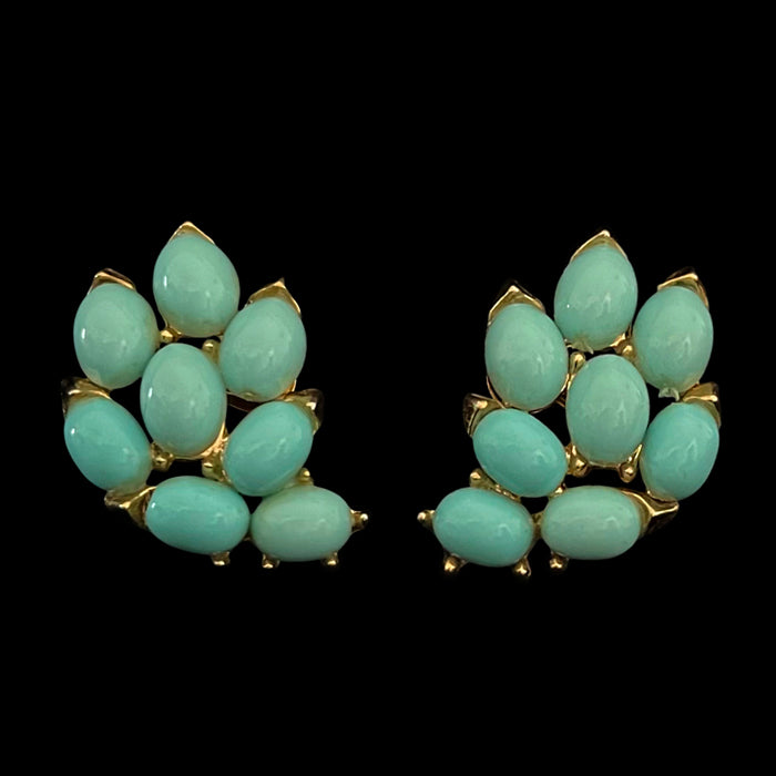 VJ-8832 Trifari Turquoise Lucite Bochon Earrings Trifari