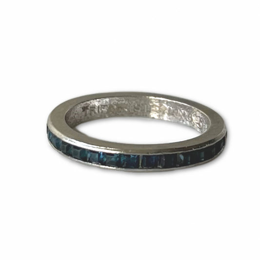 VJ-8922 Trifari PAT PEND STERLING Sterling Silver Eternity Ring Montana Sapphire Trifari