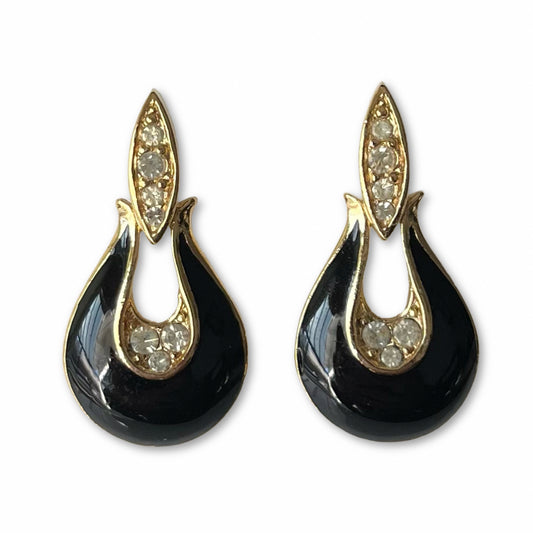 VJ-8923 Trifari Black enamel drop earrings Trifari