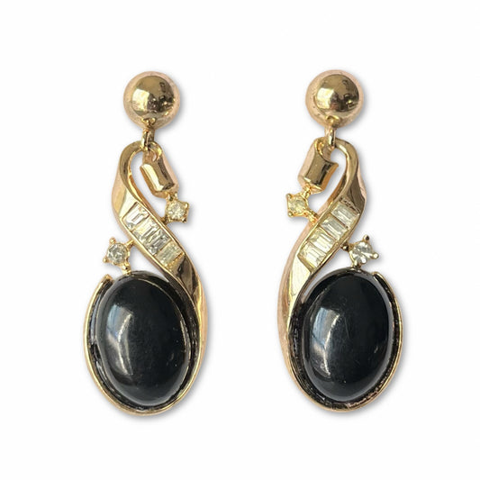 VJ-8924 Trifari Black Cabochon Drop Earrings Earrings Trifari