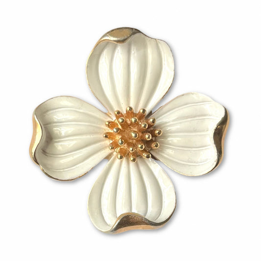 VJ-8927 Trifari Dogwood Dogwood White Enamel Brooch Trifari