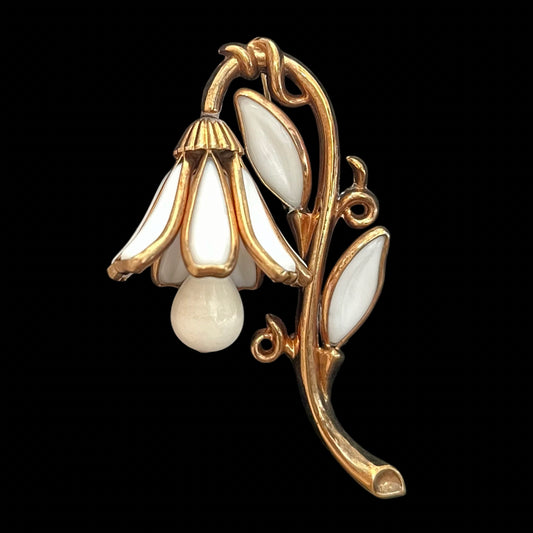 VJ-8939 Crown Trifari Milk glass lily of the valley brooch Trifari