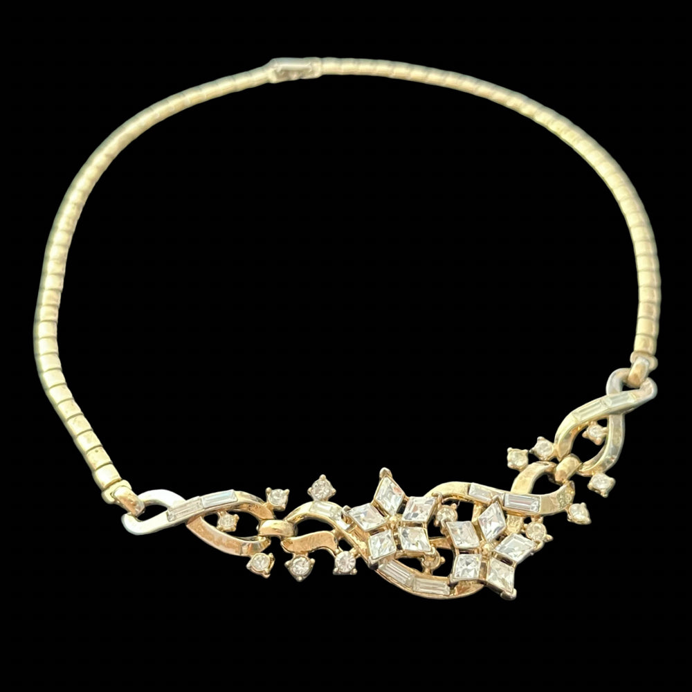 VJ-8951 Trifari Pat pend alfred 1952 Rhinestone Choker Necklace Gold Trifari