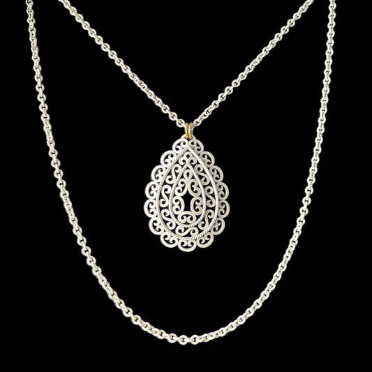 VJ-8953 Trifari White enamel motif double necklace pendant Trifari