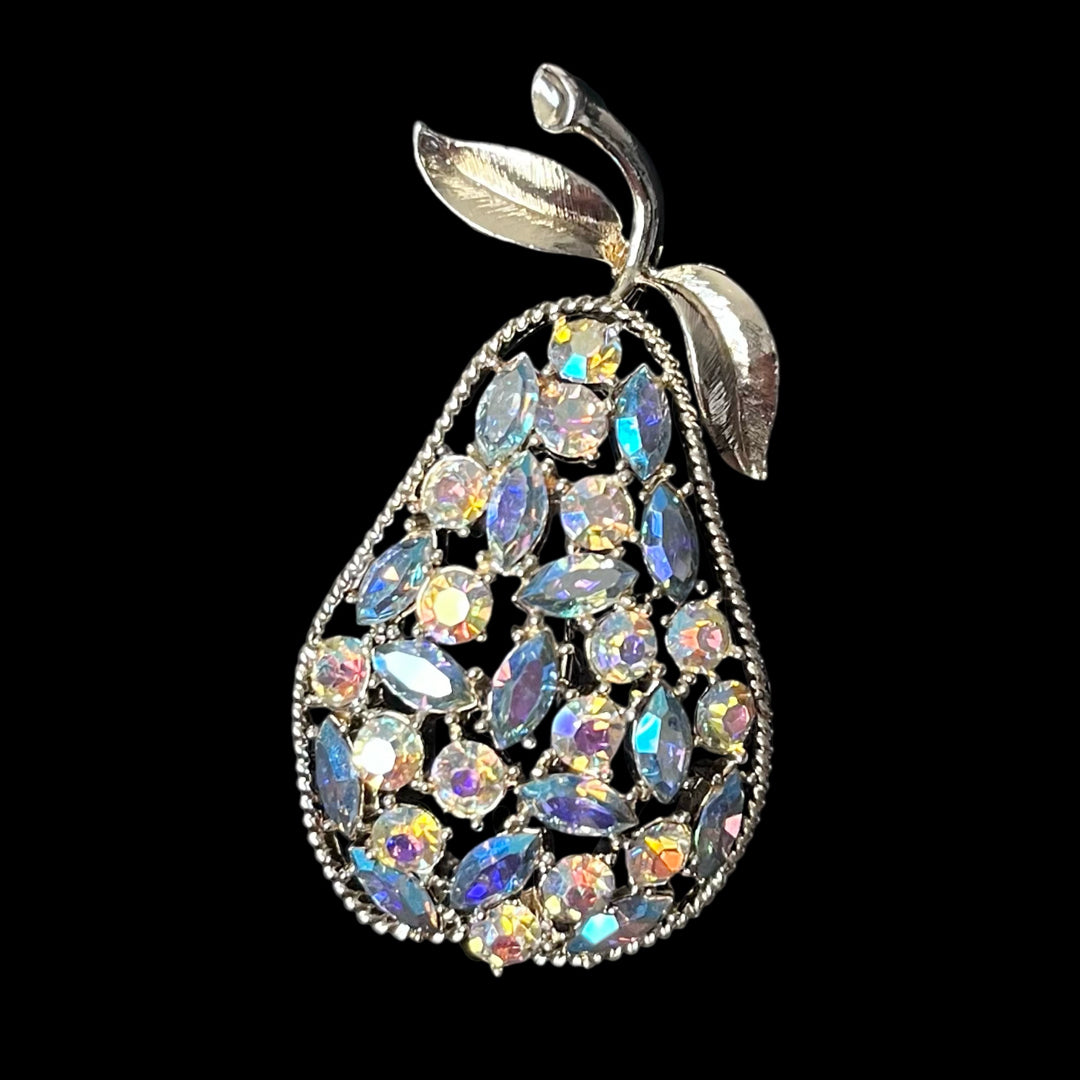 VJ-8983 Coro Blue Aurora Rhinestone Pear Brooch