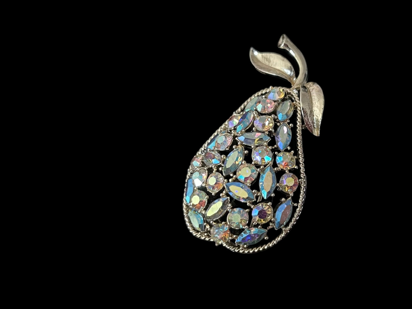 VJ-8983 Coro Blue Aurora Rhinestone Pear Brooch